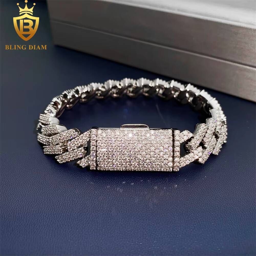 14mm Hot Selling Hip Hop Cuban Link Chain 925 Sterling Silver VVS Moissanite Pass Diamond Tester Bracelet Necklace