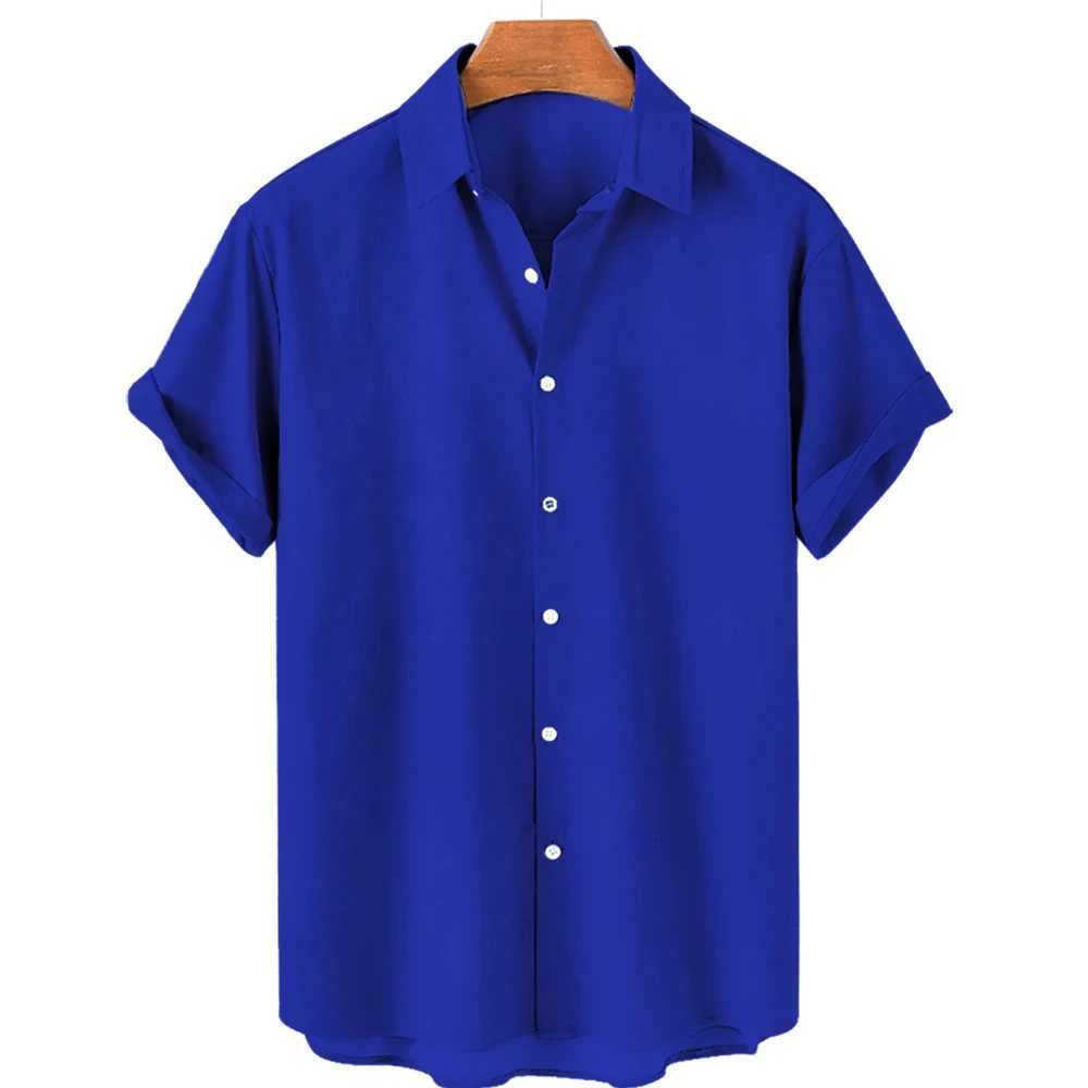 Solid Color Shirt For Men Lapel Shirts Trend Street 3D Short Sleeved Daily Casual Clothing Loose Oversized Top Hawaii clothing Y250819