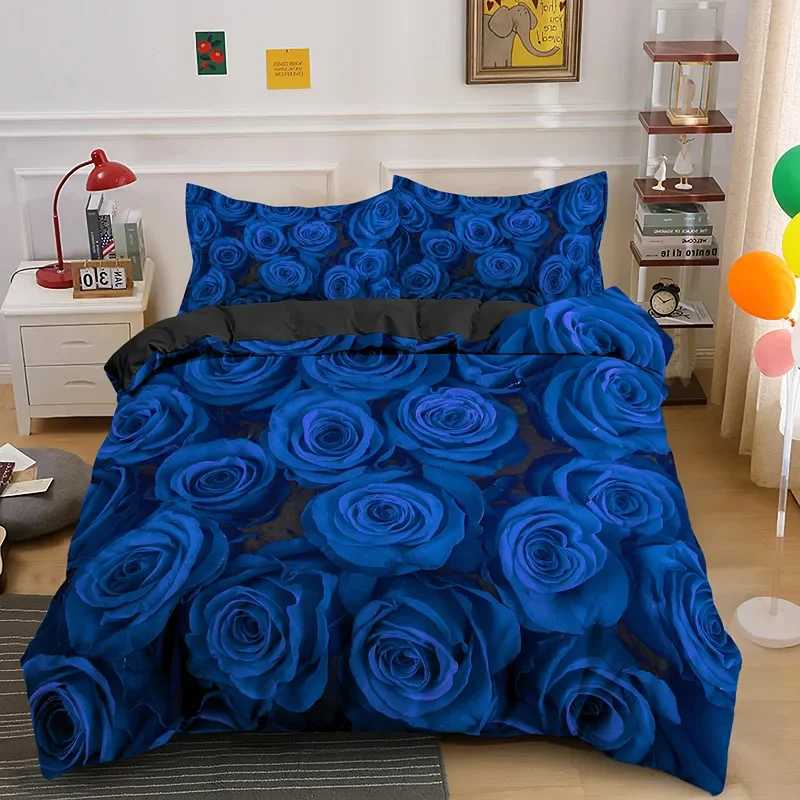 Red Rose King Queen Duvet Cover Romantic Flowers Bedding Set For Kids Teens Adults Girly 3D Floral Black Soft 2/3pcs Quilt Cover Y250819