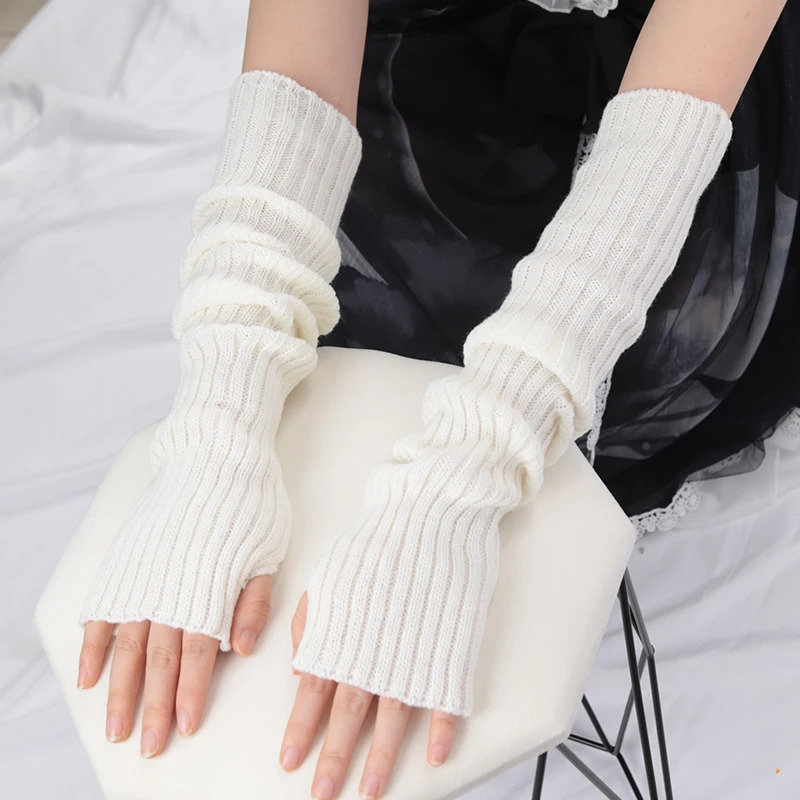 Women Long Fingerless Gloves Soft Female Glove Lolita Kawaii Mitten Winter Warmer Knitted Arm Sleeve Girls Punk Gothic 250811