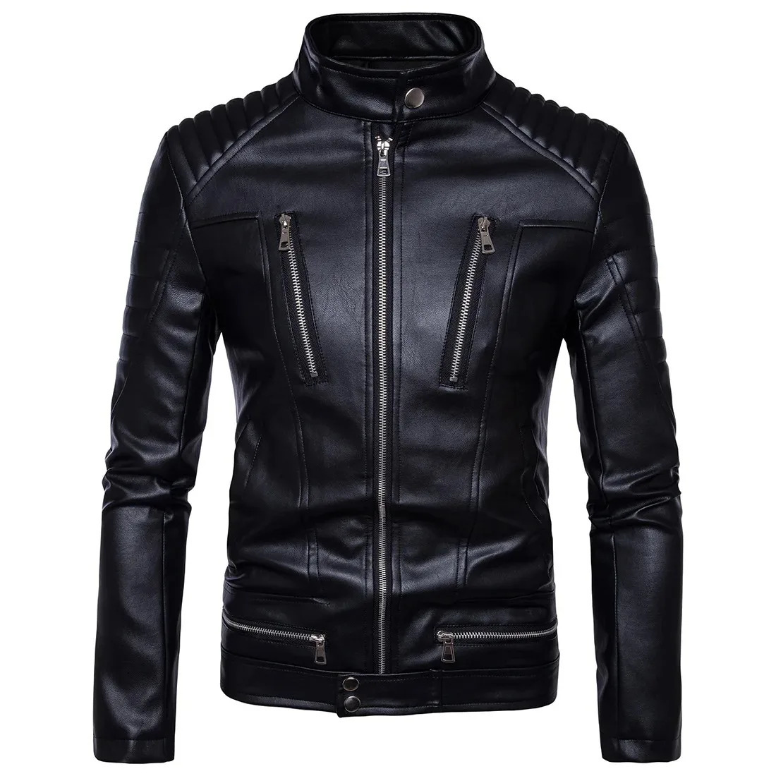Mens Lapel Leather Jacket Retro Tight Motorcycle PU Casual Fashion European Size Short 250815