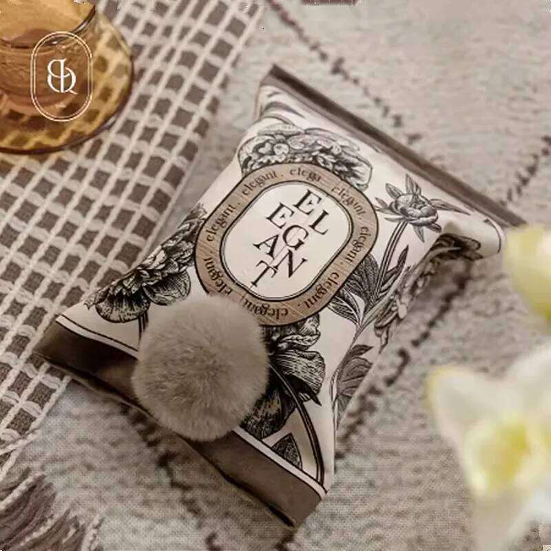 Retro Style Light Tissue Box, Paper Towel Storage Bag Case, Hand Painted Flower Printed and Dyed Plush Fabric