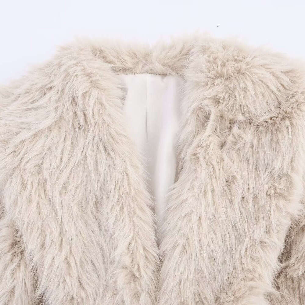 New women's clothing European and American style French suit collar, fashionable temperament, faux leather grass long coat