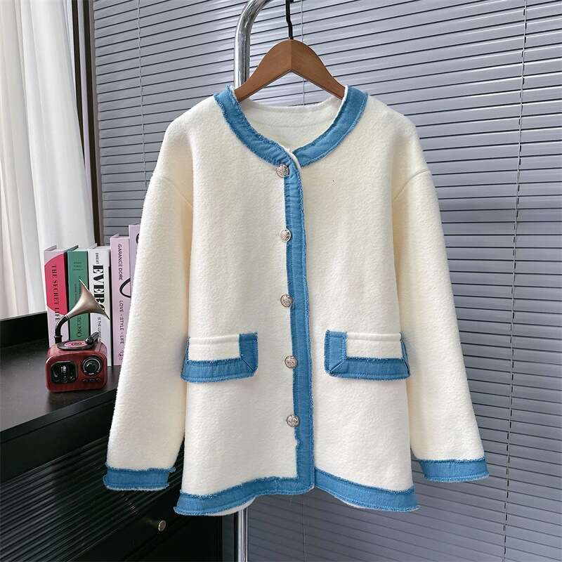 Women's Clothing Autumn And Winter Sweater Splicing Denim Knitted Cardigan Temperament Jacket