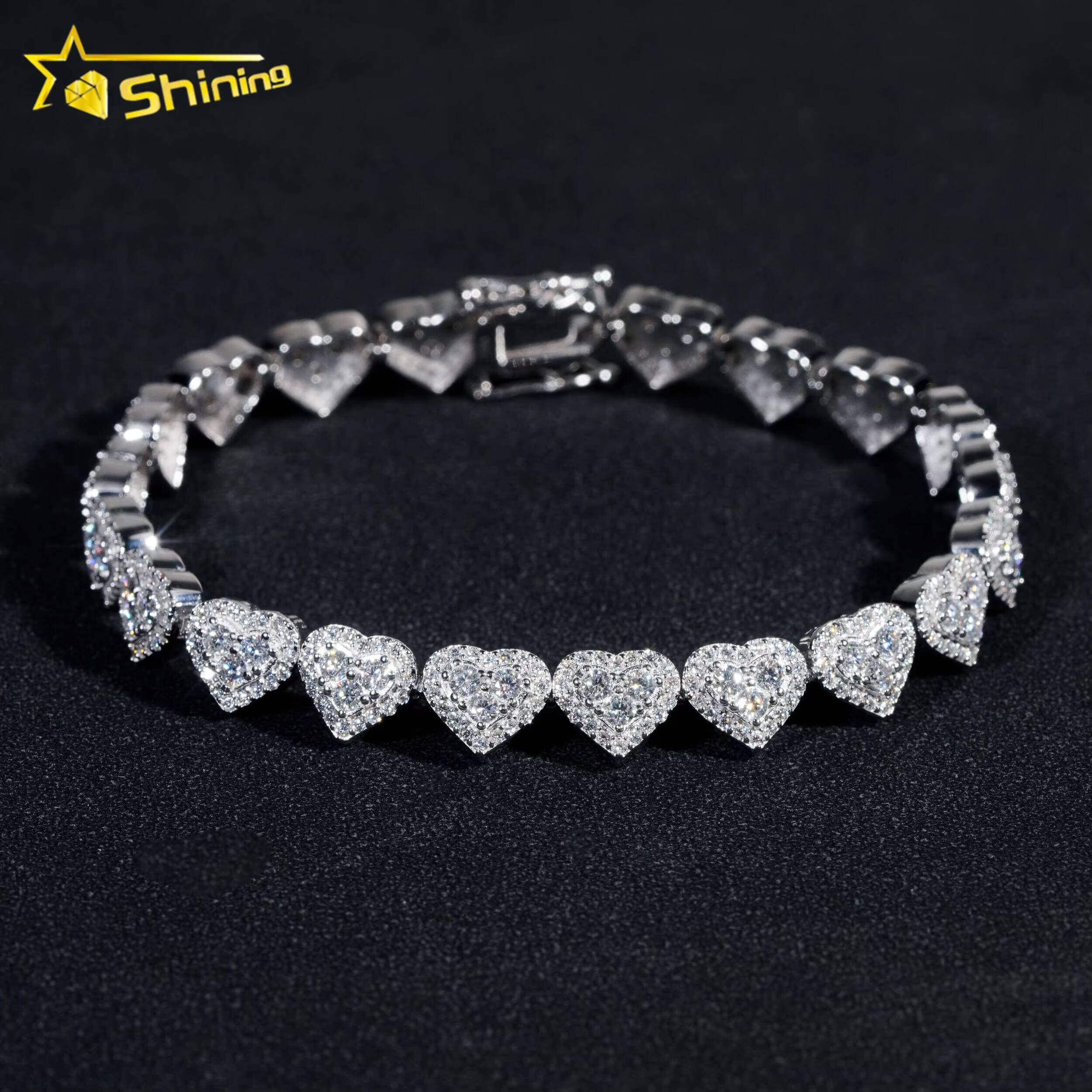 New Trendy GRA Certificate 925 Sterling Silver Man Luxury Hip Hop Jewelry VVS Moissanite Diamond Heart Cross Tennis Bracelet Set