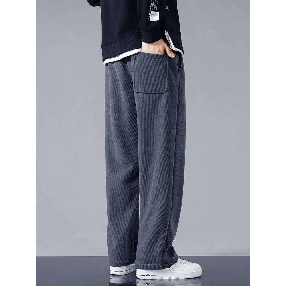 Winter Thick Warm Corduroy Sweatpants Men Liner Drawstring Straight Loose Track Pants Male Casual Fleece Thermal Trousers