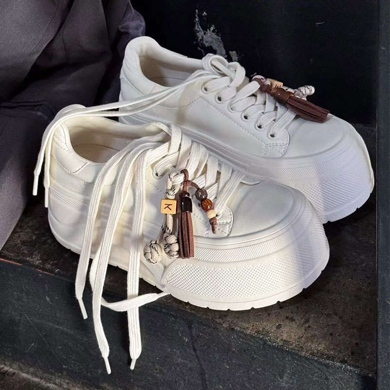 2025 Summer Autumn Platform Height Increase 7cm Thick Sole Bread White Women Shell Toe Sports Casual Single Shoes Korean Version