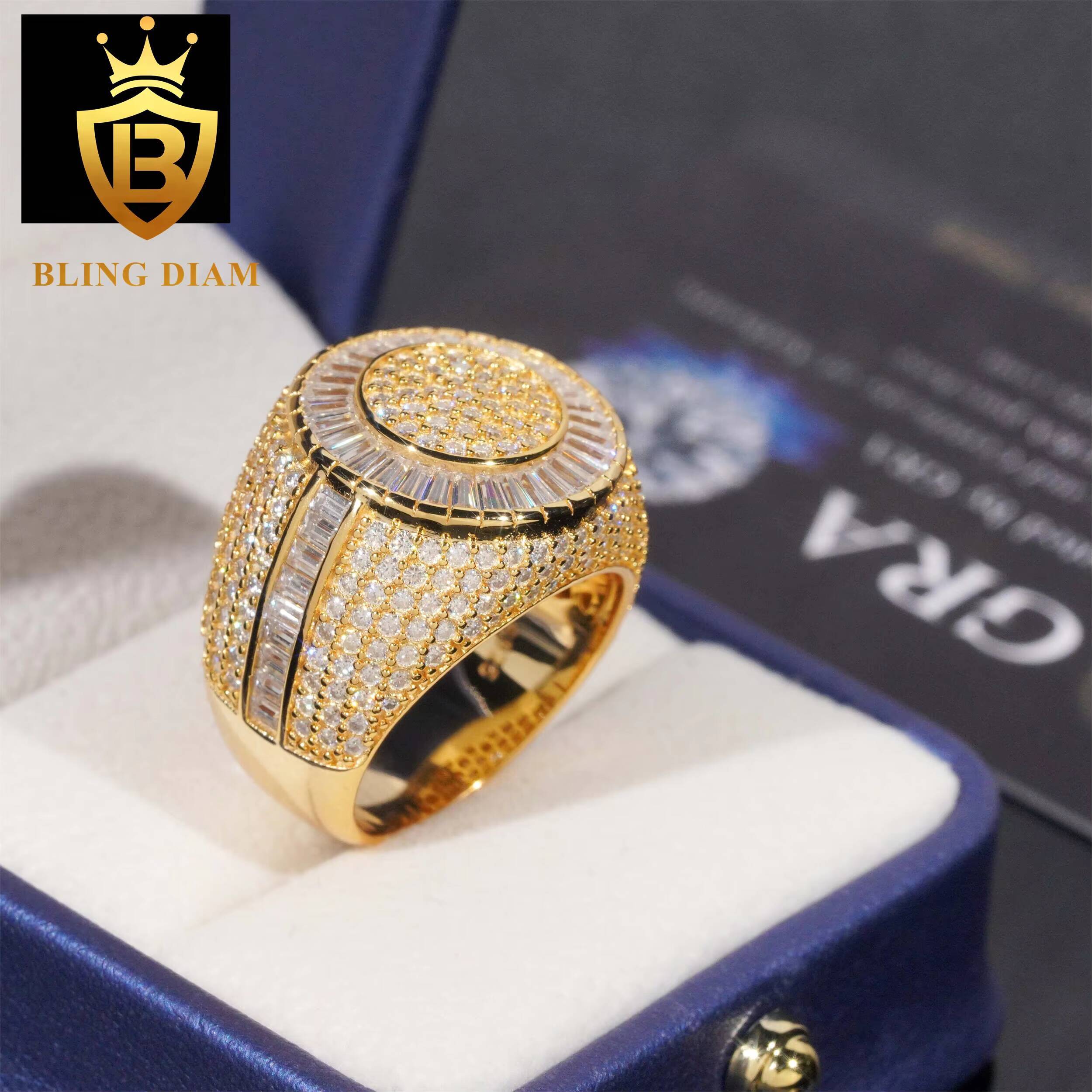 Wholesale Price 925 Sterling Silver Iced Out Luxury Custom Vvs Moissanite Hip Hop Ring