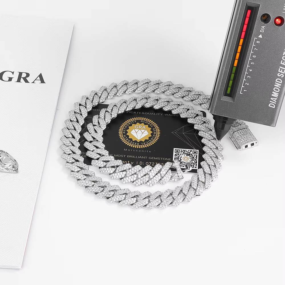 NUOYA Fine Jewelry Iced Out VVS Moissanite Cuban Chain Necklace 925 Sterling Silver Hip Hop Jewelry Cuban Link Chain Necklace