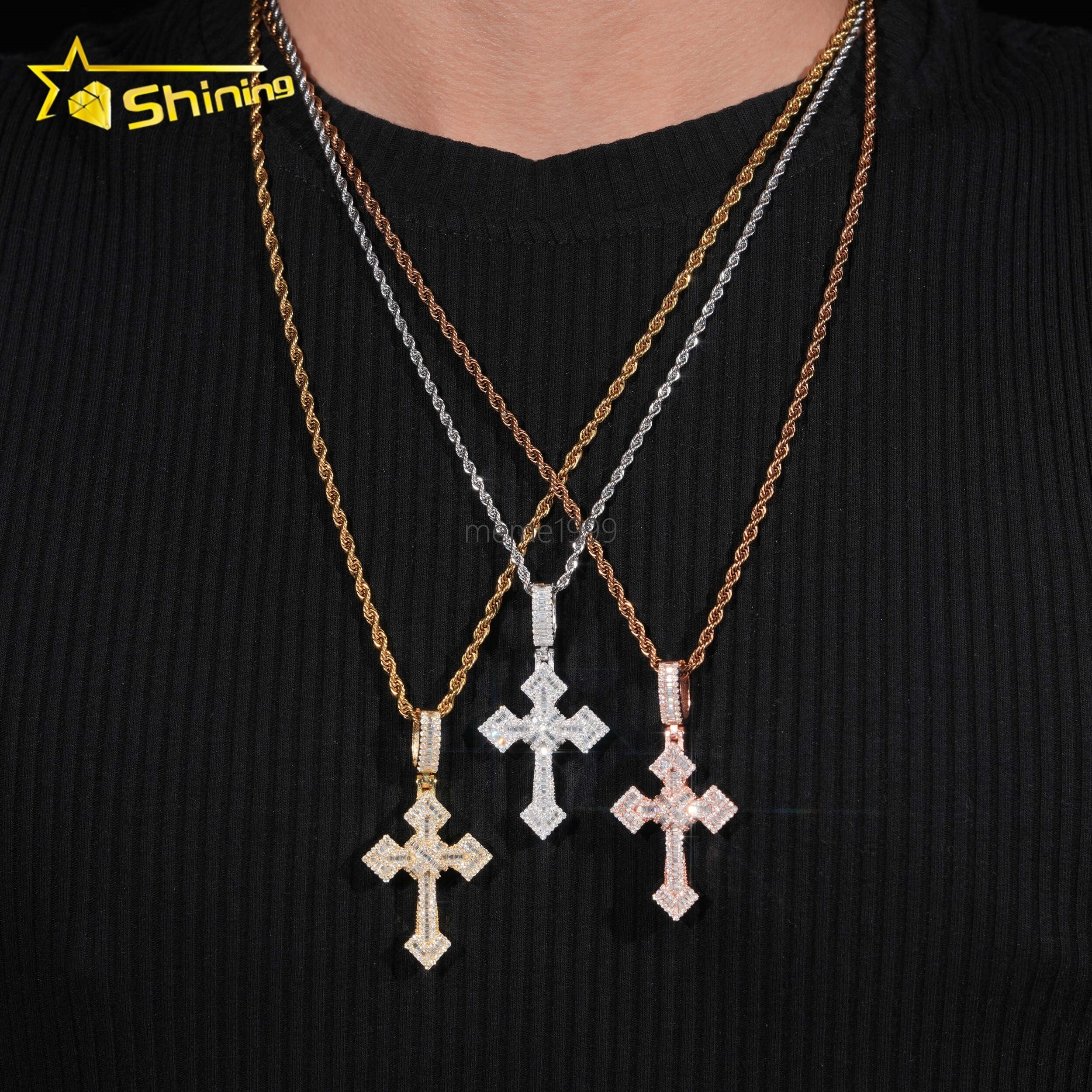 Ready to Ship GRA Certificate Bling 925 Silver Iced Out Mens Hip Hop Cross Moissanite Pendant