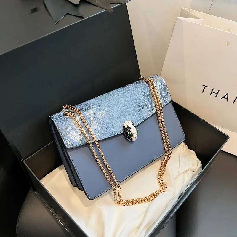 Trendy Crocodile Pattern Double Layer Flip Cover Crossbody Small Square Bag Women's Fashionable Chain Strap Handbag