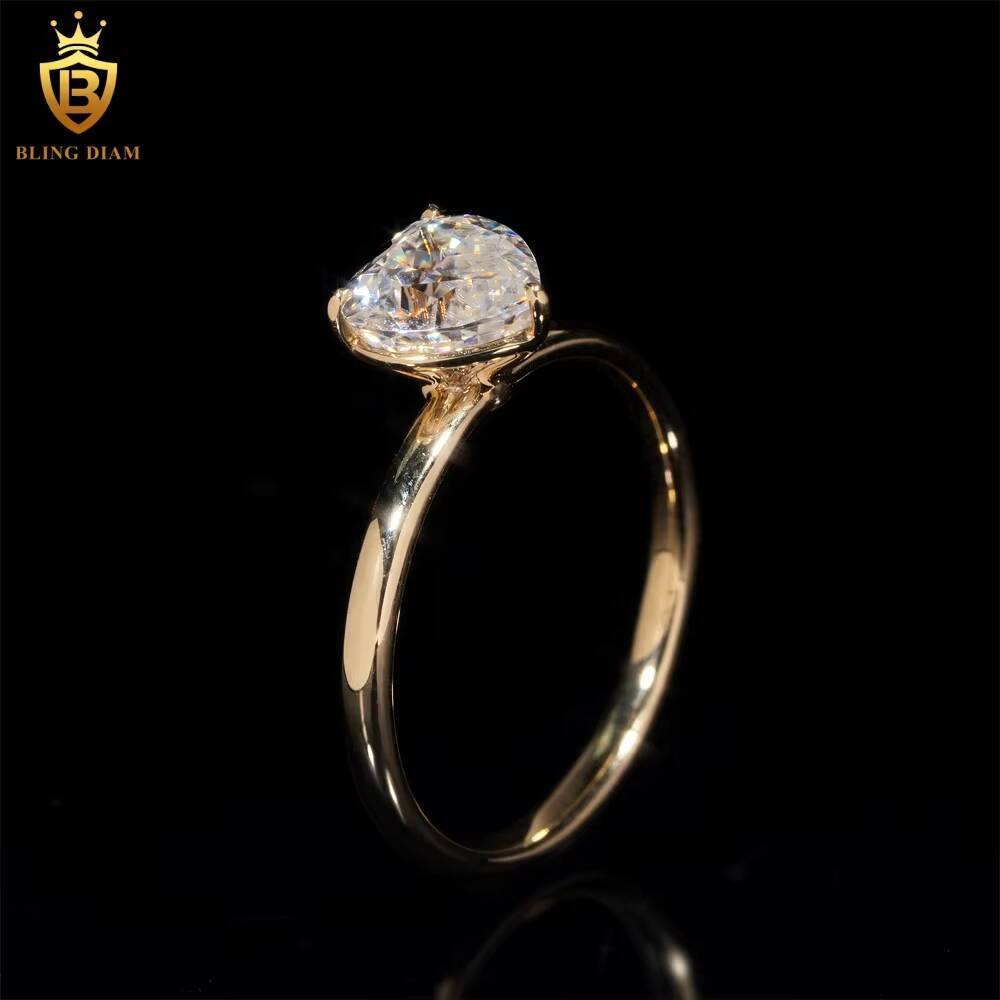 Shining 14K Solid VVS Moissanite Diamond Engagement Ring Women Finger Rings Heart Real Gold Wedding Rings