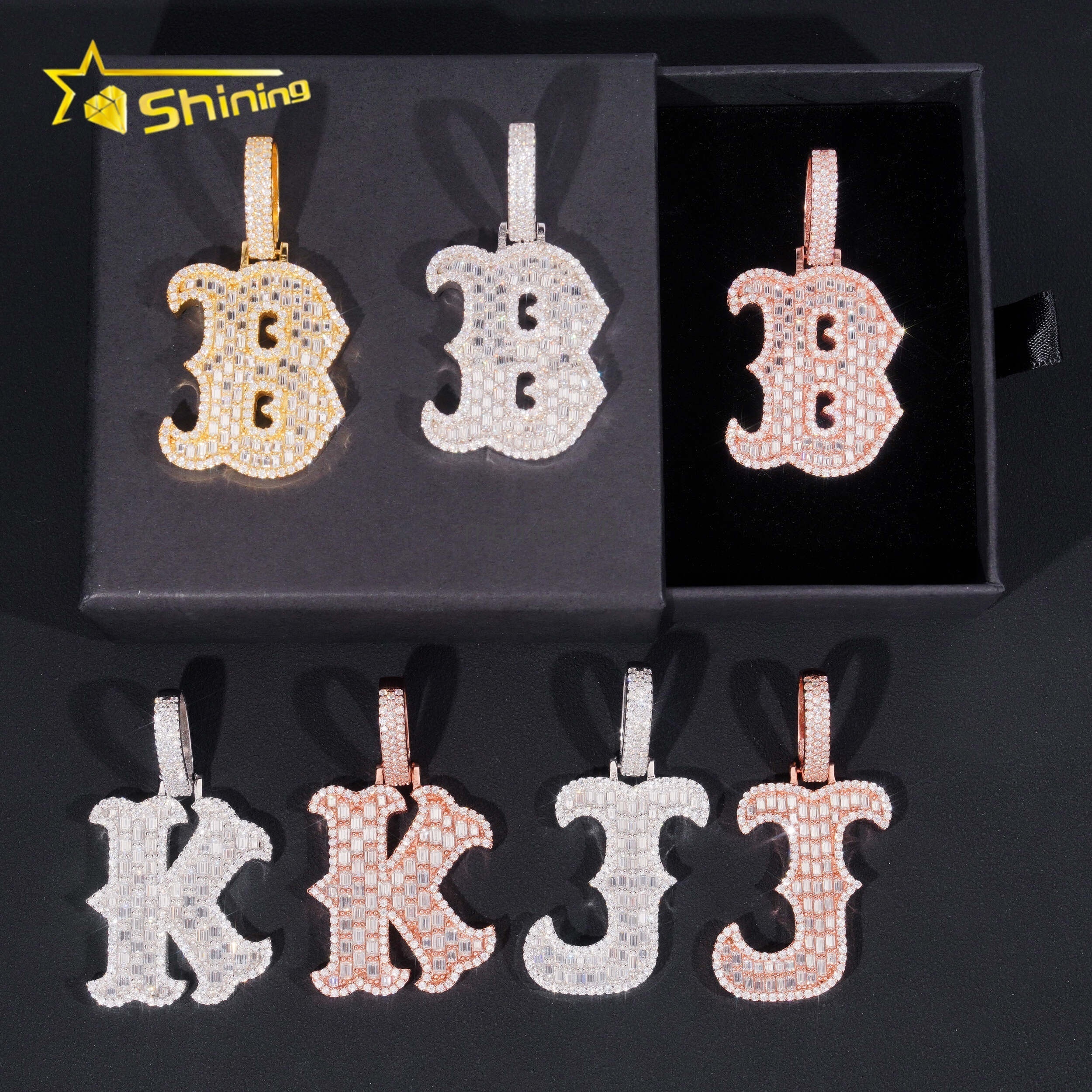 Moissanite Bling Jewelry 925 Silver Mens Diamond Letter B Iced Out Hip Hop Moissanite Pendant