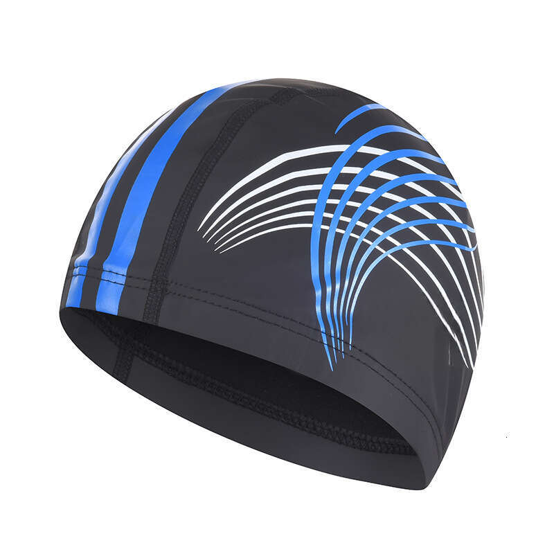 Adult Swim Fashion Print Ear Protection Non-Tightening Long Hair PU Unisex Training Swimming Cap