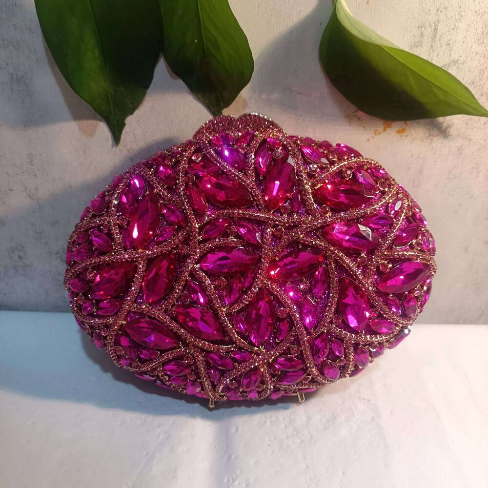 Designer Bags Lady Fushia Wedding Gems Evening Purses Women Hot Pink Crystal Clutch Purse Party Clutches Bridal Rhinestone Minaudiere Luxury Bag