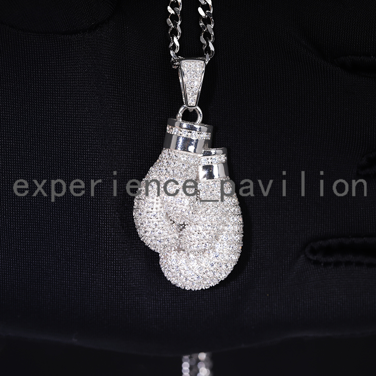 Factory Wholesale Hip Hop Jewelry 925 Sterling Silver VVS Moissanite Diamond Iced Out Boxing Gloves Pendant for Men Women