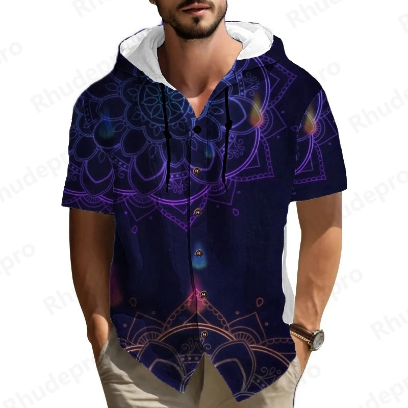 Summer Men 2025 Printed Shirt Streetwear Short Sleeve National Style Hoodie Clothing For Male Casual Loose Button Man Shirts 250808