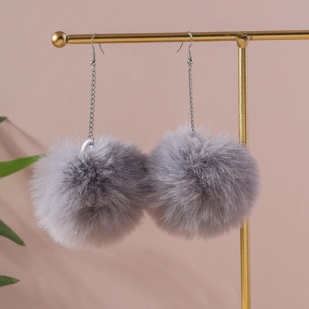 Aihua Colorful Fluffy Fur Pom Earrings Soft Faux Rabbit Fur Ball Earrings for Women Kids Jewelry Gifts 250818