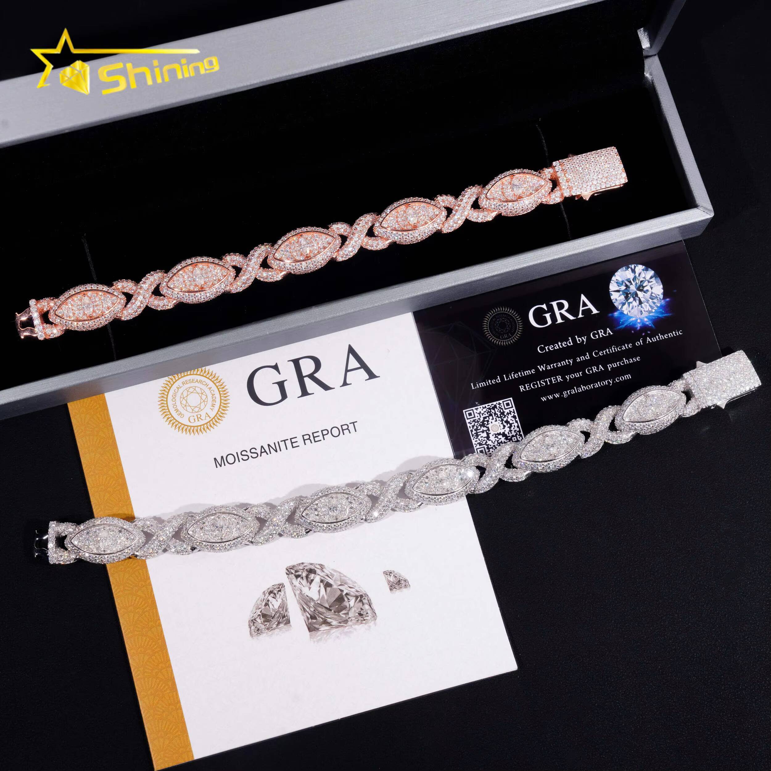 New Stock 925 Sterling Silver Gold Plated Hip Hop Jewelry Custom Colored Infinity Moissanite Cuban Bracelet Cat Eye Bracelets