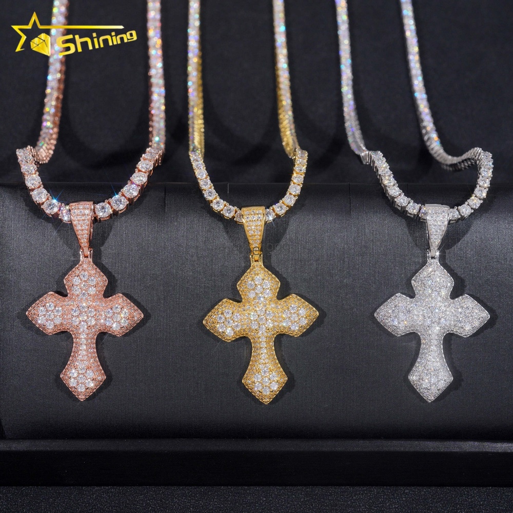 GRA Pass Diamond Tester Hip Hop Jewelry 925 Silver Gold Plated Iced Out VVS Custom Moissanite Pendant Cross Pendant