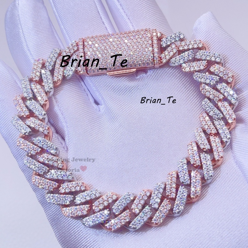 Hip Hop Iced Out 10mm 13mm 15mm Rose Godl 2 Tone Vvs Moissanite Cuban Bracelet