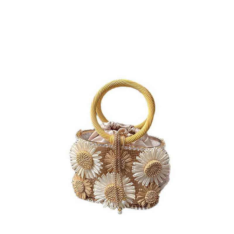 Sunflower Birdcage Handmade Hollow Shiny Rhinestone Beaded Chain Basket Bucket Handbag