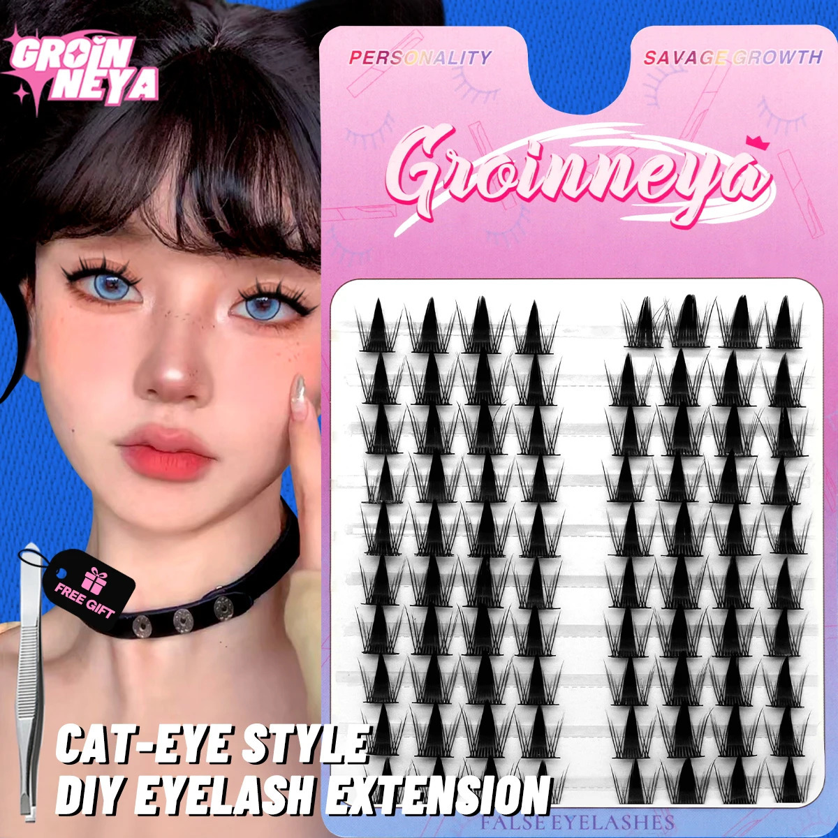 GROINNEYA Cluster Lashes Natural Eyelash Volume Individual Mixed Tray DIY Eyelashes 250811
