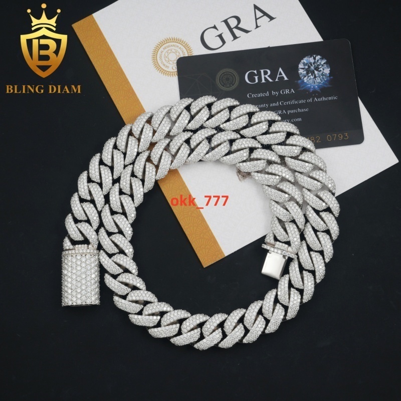 Sterling Silver 925 16mm Hip Hop Iced Out Fine Jewelry Men Necklace Diamond VVS Moissanite Cuban Link Chain