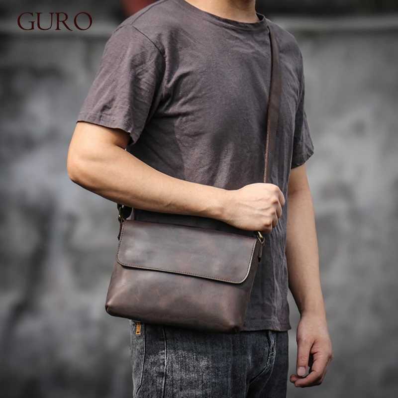 GURO Vintage Genuine Leather Shoulder Bag Men Daily Flap Crossbody Higher Quality Crazy Horse Cowhide Messenger Bags For 8 Ipad Y250819