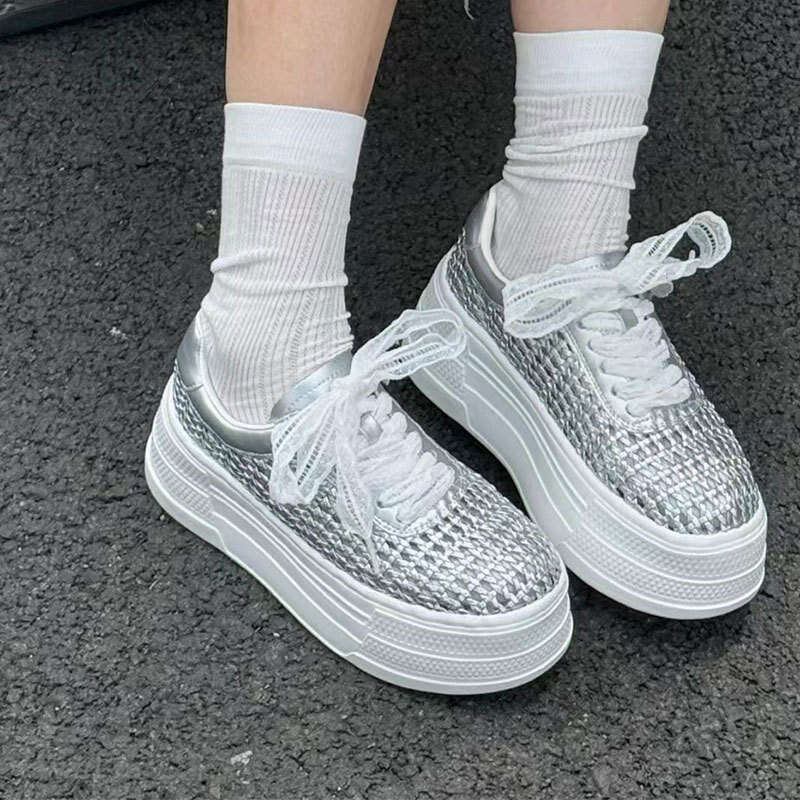 Large White Sneakers for Women 2025 Summer Thick Sole Versatile Fashion Mesh Breathable Sports Casual Shoes