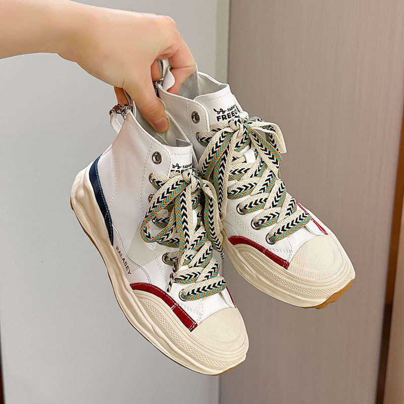 2025 New Spring Genuine Leather High-top European Style Thick-soled White Height-increasing Niche Sports Casual Women's Shoes