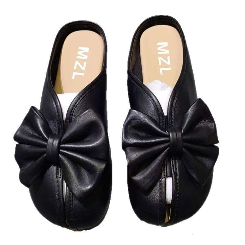 2025 New Bowknot Internet Celebrity Fairy Style Hollow Out Fashionable Versatile Skirt Flat Sole Lazy Slip-On