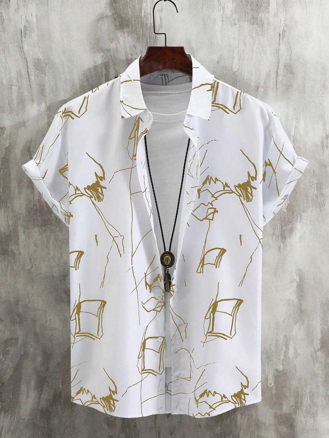 Line Drawing Design Graffiti Men Women Shirt Print Design Short Sleeve Shirt Fashion Button Short Sleeve Top Y250819