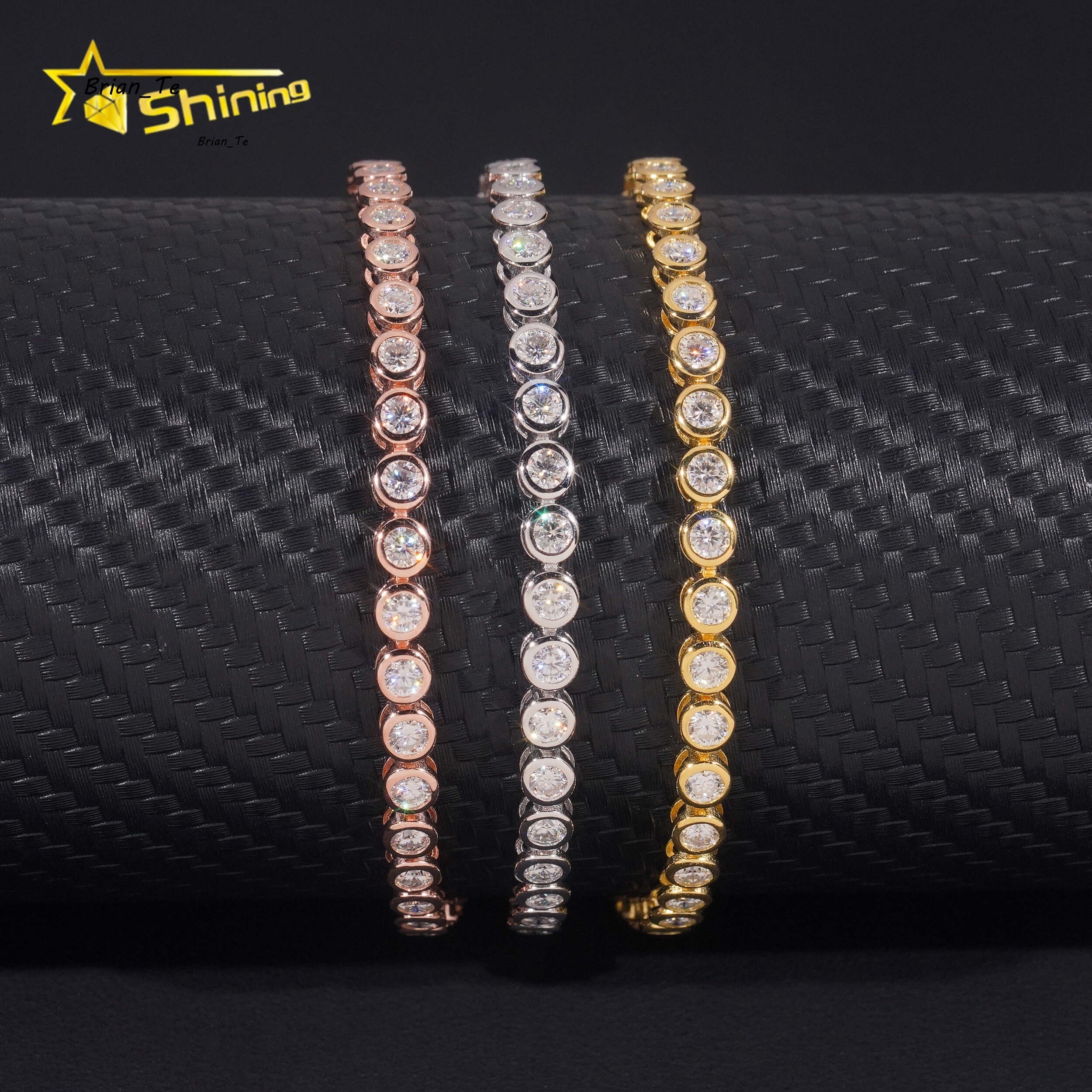 Brilliant Diamond Bezel Setting Women Bracelets Gold Plated 18K Gold Plated 925 Silver Jewelry 3MM Tennis Diamond Bracelet VVS