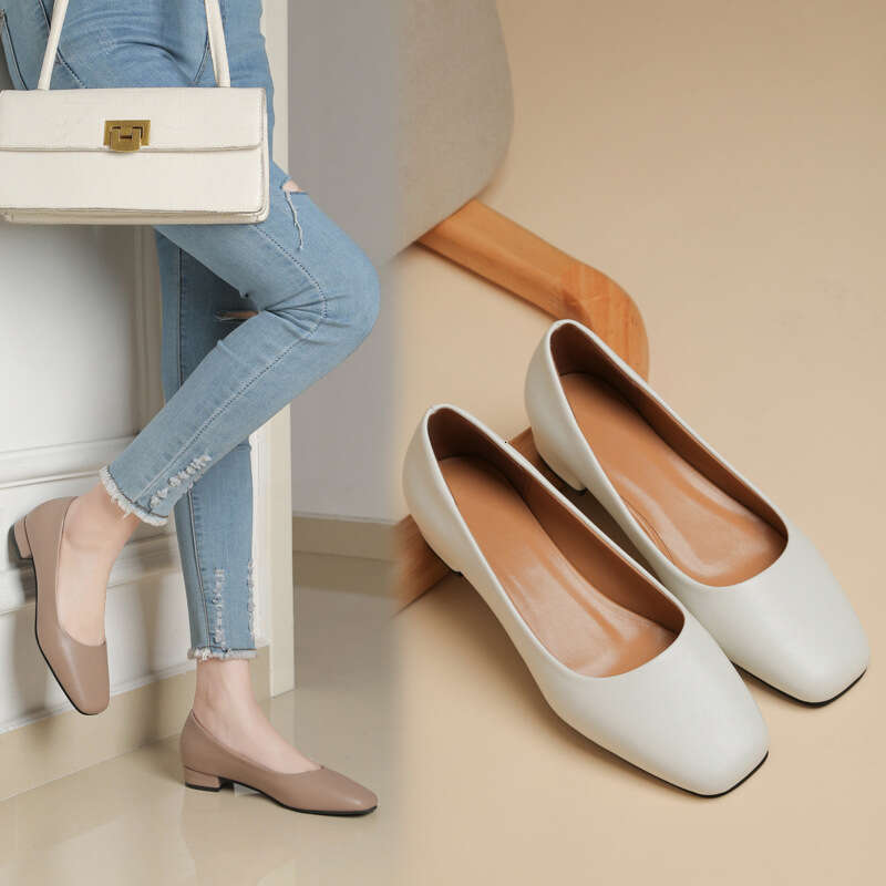 Classic Spring Autumn Korean Style Square Toe Shallow Mouth Flat Women's Slip-On Work Shoes