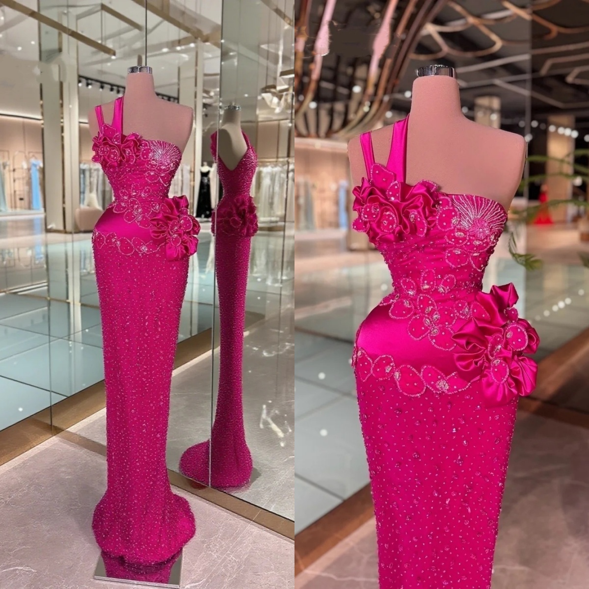 Graceful One Shoulder Evening Dresses Ruffle Prom Gowns Rhinestone Sleeveless Princess Sweep Train Customized Vestidos De Noche Plus Size