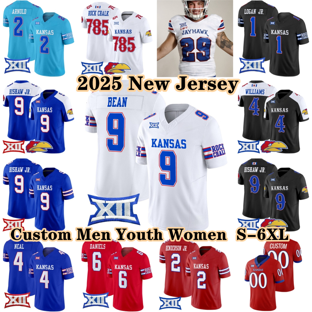 NCAA S-6XL Kansas Jayhawks 2025 College Football Jerseys 6 Jalon Daniels 785 Rock Chalk 30 Devin Neal 37 Luke Grimm 50 JB Brown 28 Mello Dotson Ballard Hishaw Finkley