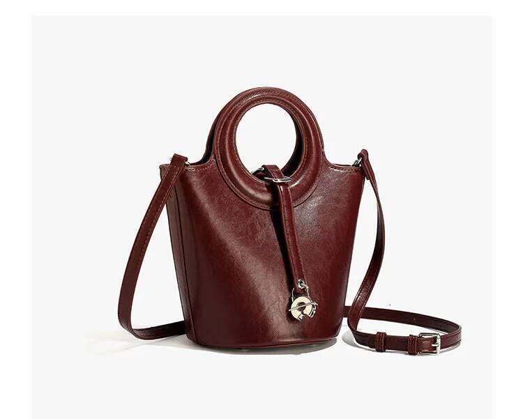 Vintage Bucket Bag Women Convertible Crossbody With Top Handle Leather Trim For Daily Commute