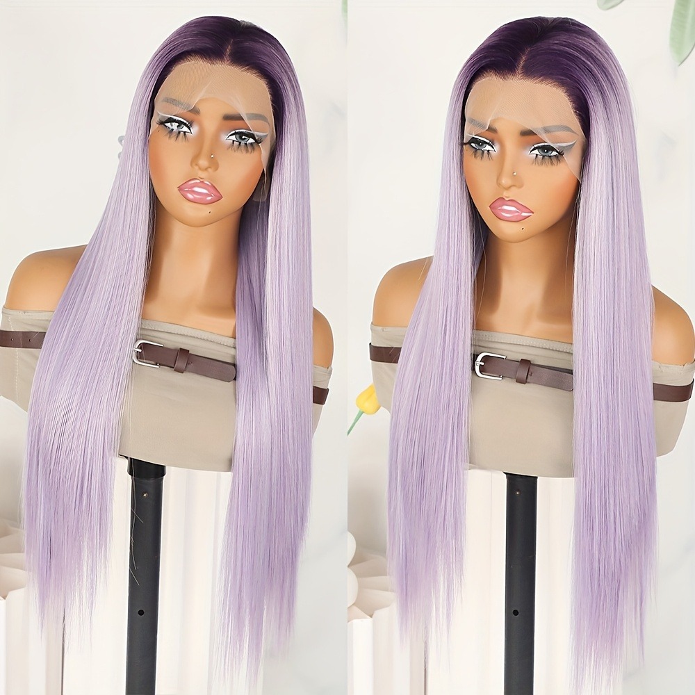 13x4 Ombre Purple Lace Frontal Wig Human Hair Straight Lace Front Wigs Light Purple For Women HD Glueless Preplucked Wigs Ready To Go