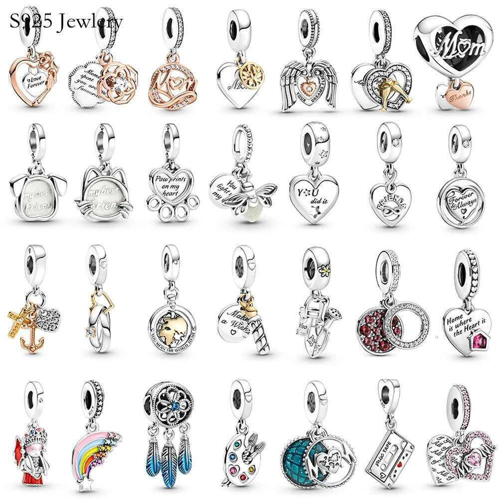 Hot selling New 925 Sterling Silver pretty Heart & Mum Blue Dreamcatcher Charm Artist's Palette Dangle Charm Bracelet Gift For women gift wholesa
