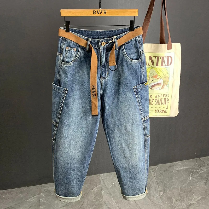 Japan Style Mens Jeans wide Spring Straight Leg Cargo Pants Man Korean Wide Loose Trendy Plus Size Harem Denim 250820