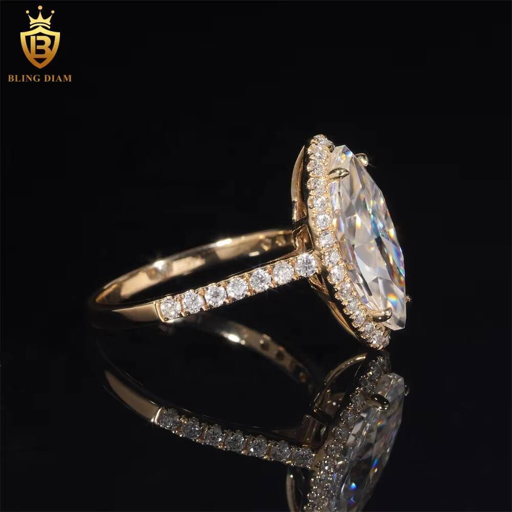 Fine Jewelry Custom Ring D Color VVS Moissanite Diamond 14K Yellow Gold Engagement Wedding Ring