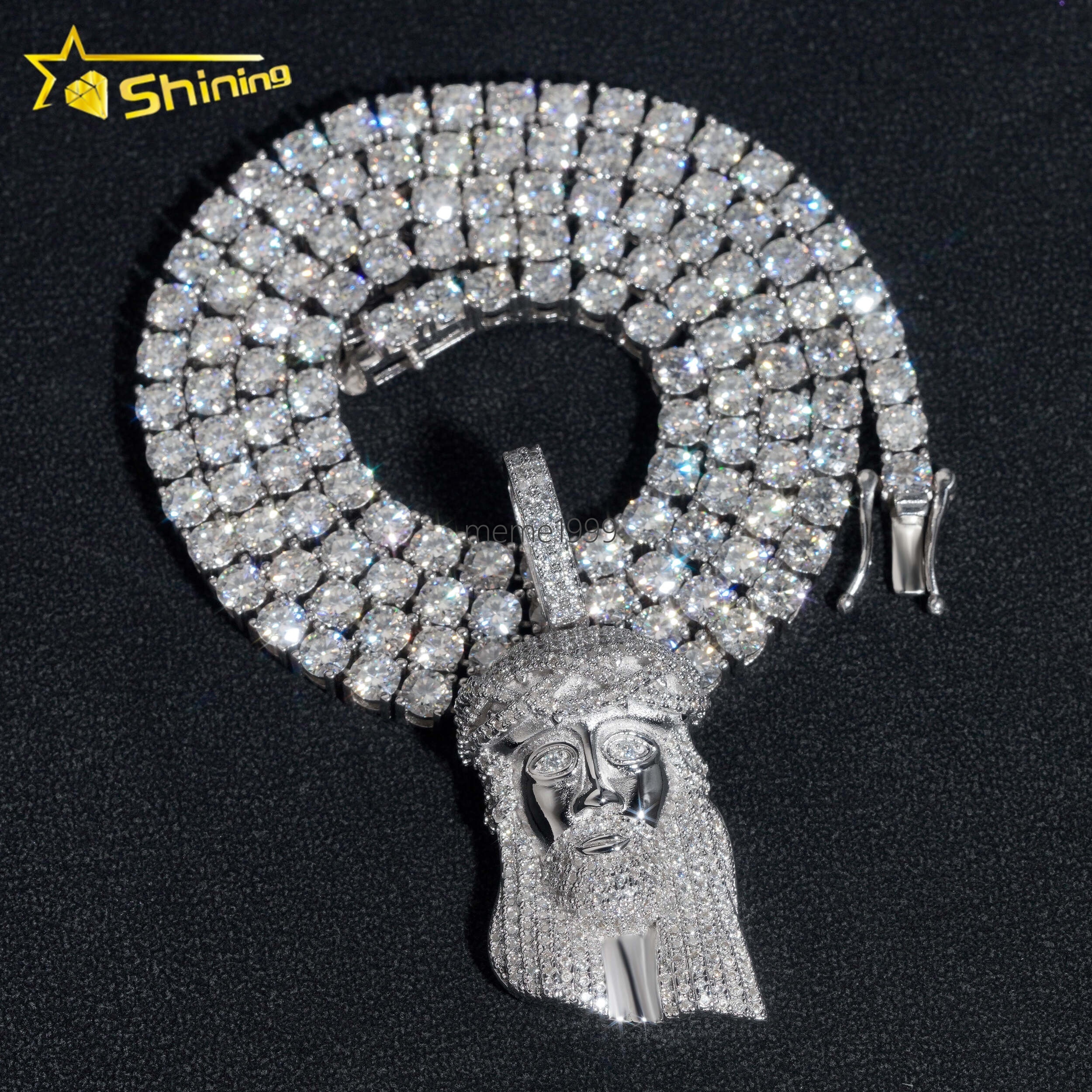 925 Silver Jewelry Hip Hop Ice Out Diamond GRA VVS Cuban Tennis Necklace Chain Custom Mossanite Jesus Pendant