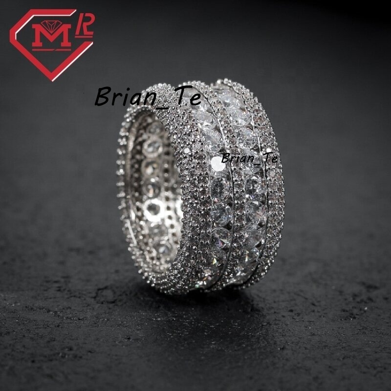 Double Rows Iced Out Moissanite Hip Hop Ring Pass Diamond Tester VVS Moissanite Diamond Ring for Men