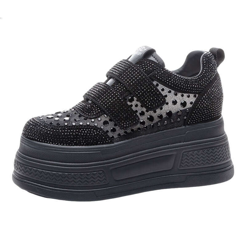 6cm Thick Sole Rhinestone White Sneakers for Women New Style Height Increasing Platform Sports Casual Fashion Versatile Mesh Shoes