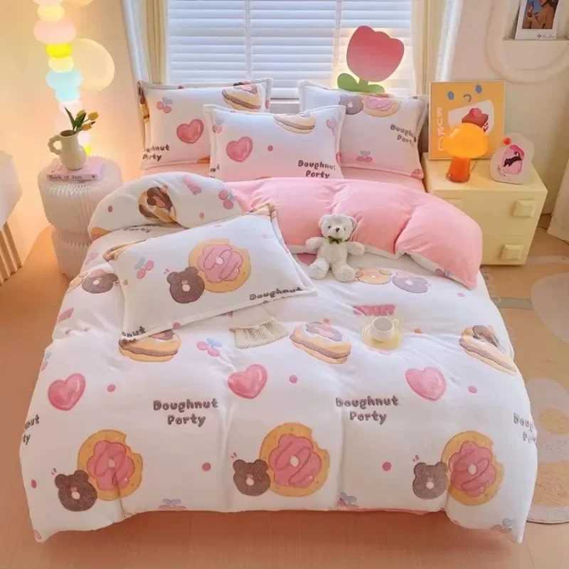 Winter Flannel Duvet Cover Rainbow Dual-color Soft Warm Quilt Cover Cozy Thick Comforter Cover for Adults Children Queen King Y250819