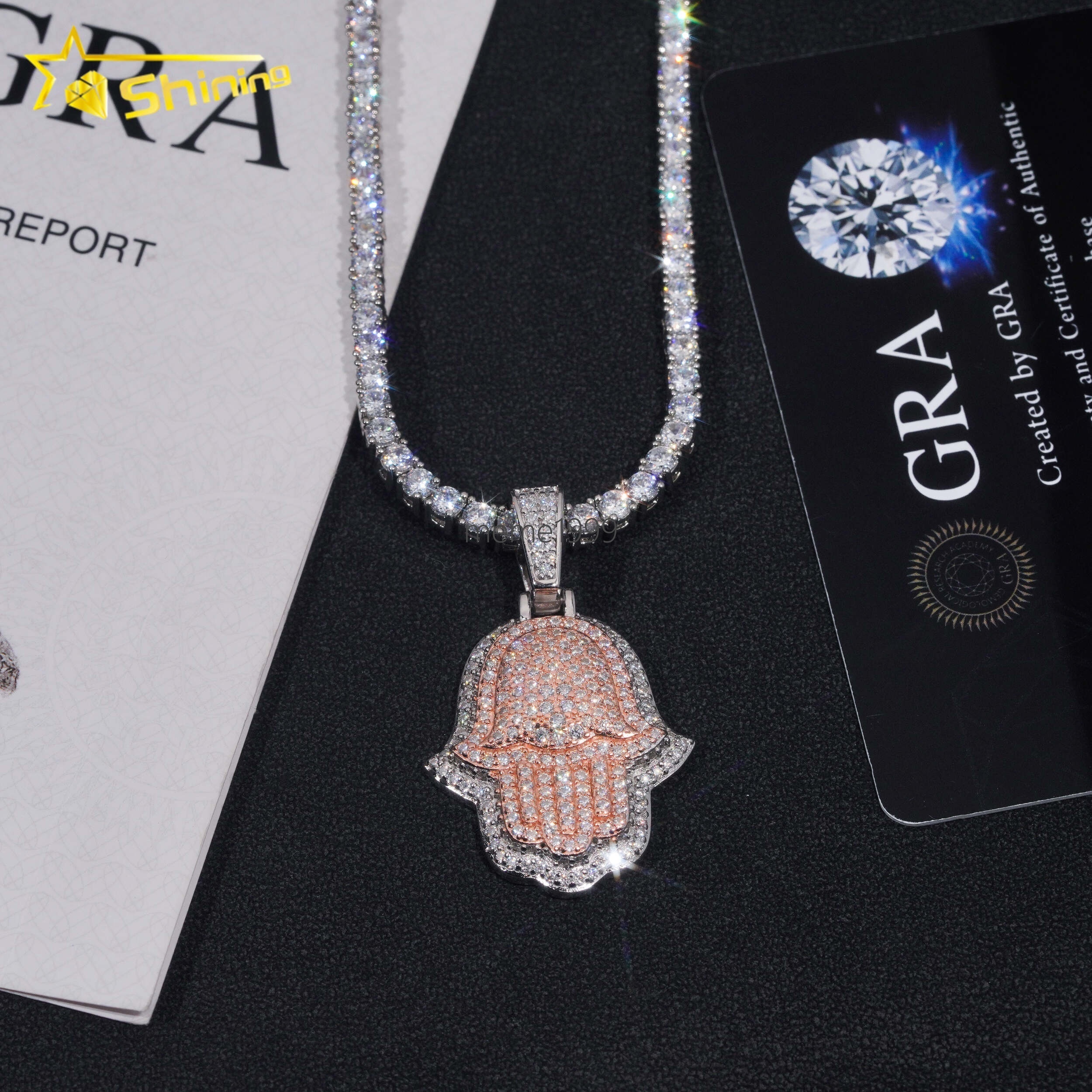 Pass Diamond Tester Hip Hop Jewelry 925 Silver Gold Plated Iced Out 2 Tones Custom Moissanite Pendant Hamsa Pendant