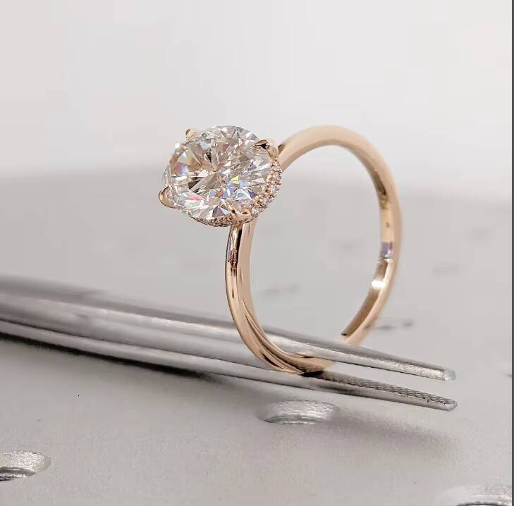 2ct Oval Cut Moissanite Engagement Ring Fine Jewelry Side Stones Hidden Halo Diamond 14k Gold Moissanite Ring