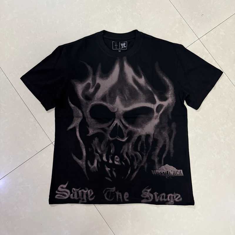 New T-Shirts Men Women Couple Street Hip-hop Fashion Tee Flame Skull Letter Short SLeeve T Shirts Y250819