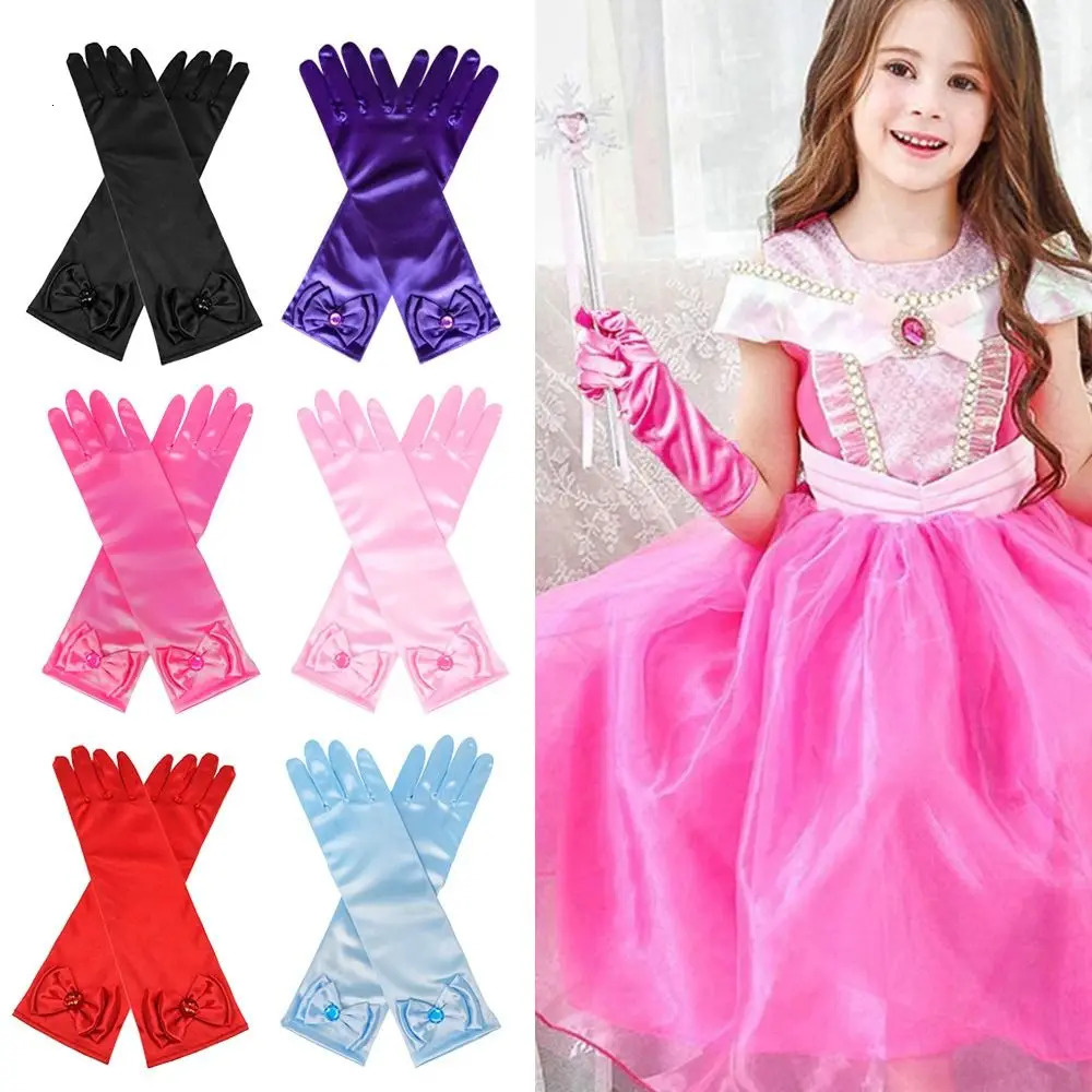 Children Long Gloves Princess Dance Performance Stage Satin Sequins Bow Glove Solid Full Finger Mittens Birthday Gifts 250811